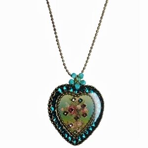 90s Michal Negrin Brass & Swarovski Crystal Heart Necklace